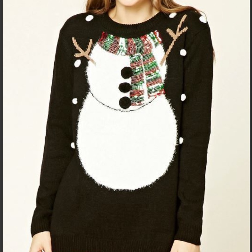 Ugly Christmas Sweater snowman sparkle F21 Small